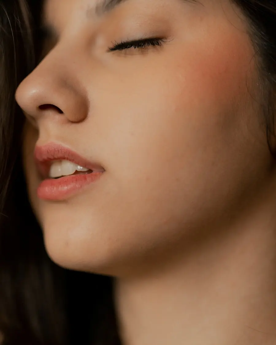 Close-up of calm, evenly balanced skin in soft warm light