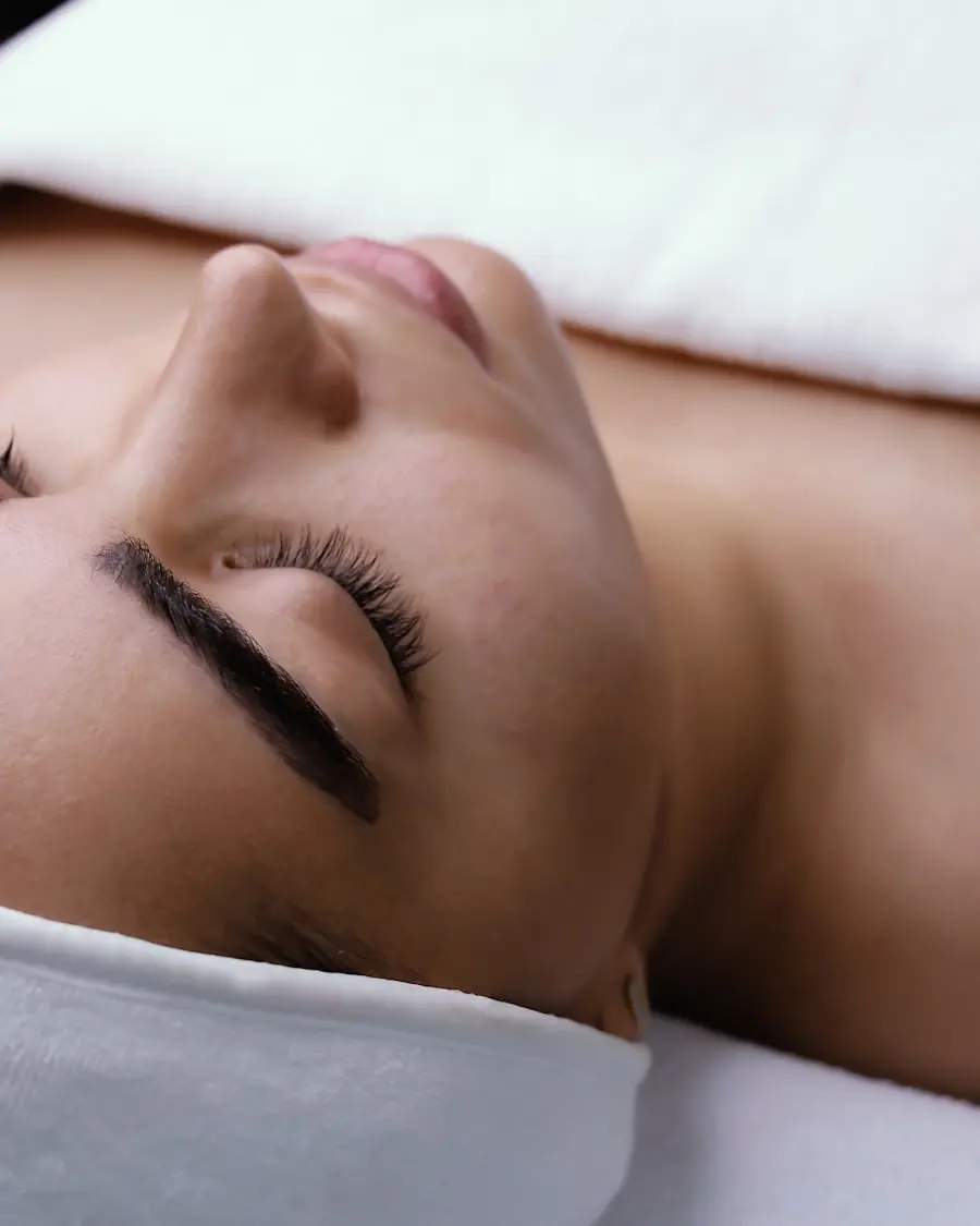 Client resting in a headband during a personalized facial treatment